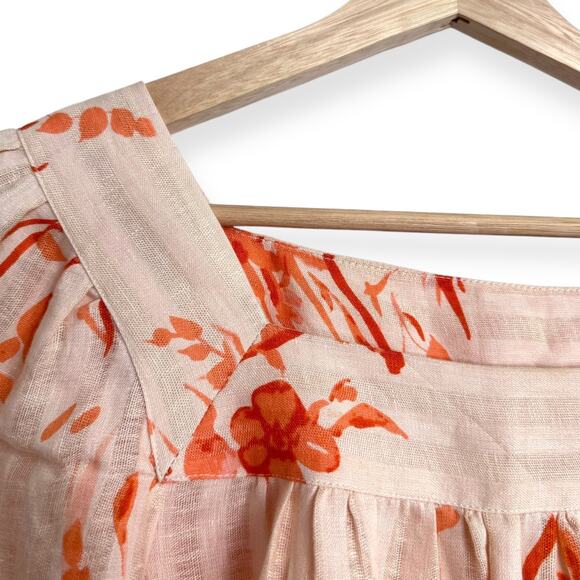 Joie 100% Linen Balloon Sleeve Square Neck Floral Peasant Blouse Women's Size S - Picture 6 of 9